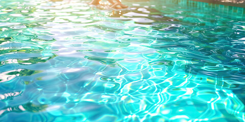 A turquoise swimming pool glistens in the sun, inviting swimmers to dive in and cool off