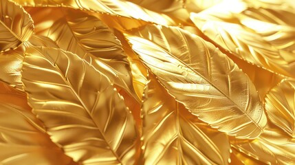 3d gold color leaf wallpaper design - 3d illustration
