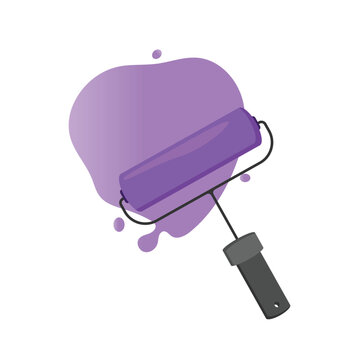 recommend clip art: An illustration of a purple paint roller on a purple spot background. Painting.
