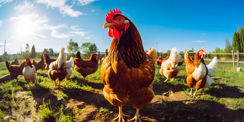 Close up of free cage chicken hens outdoors in the backyard farm - Powered by Adobe