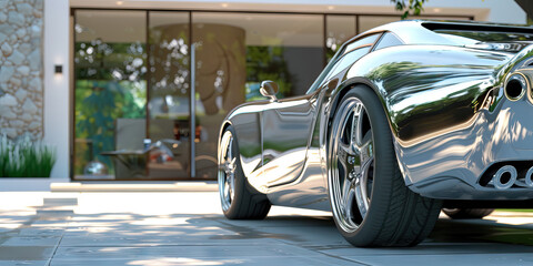 A shiny silver car sits in the driveway, waiting to take its driver on an adventure