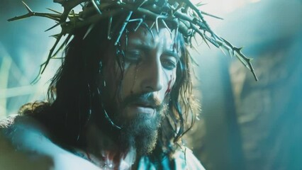 A poignant depiction of Jesus, featuring a blurred figure adorned with a crown of thorns.