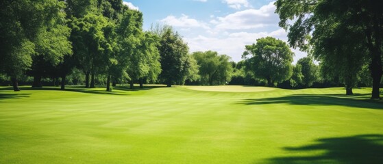 Obraz premium Landscape photo of the golf course during a tournament. Golf tournament banner.