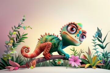 Obraz premium a-green-chameleon-is-shown-in-the-picture--the-cha. Beautiful simple AI generated image in 4K, unique.