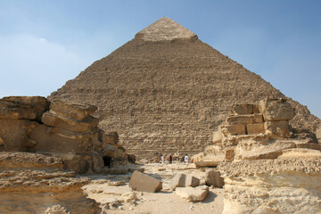 The Great Pyramids in Giza pyramid complex, Egypt. One of Seven Wonders of the World.