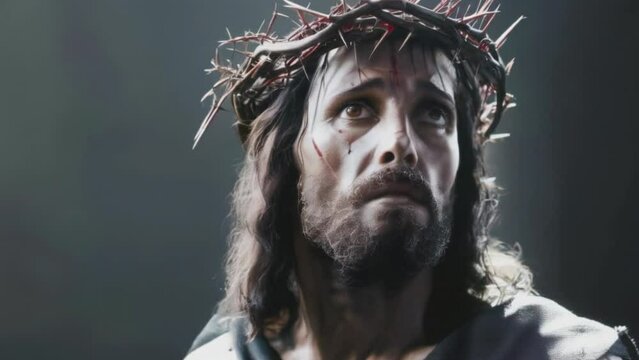 A poignant depiction of Jesus, featuring a blurred figure adorned with a crown of thorns.