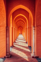 Orange arabic architecture style corridor with arches 