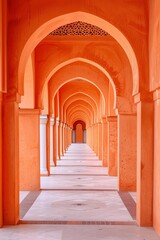 Obraz premium Orange arabic architecture style corridor with arches 