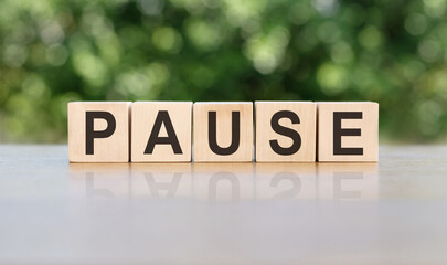 Wooden Block Spelling Pause on Table