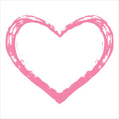 Grunge pink heart outline shape isolated on white background. Heart shape, love symbol
