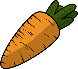 A vector illustration of an orange carrot with a green leaf.