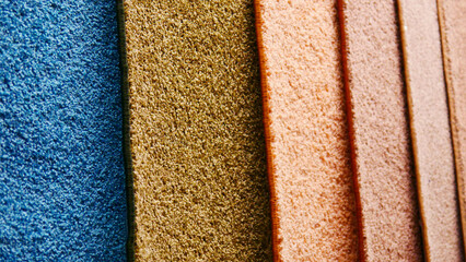Close-up many different carpet samples