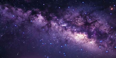 The deep purple night sky is filled with twinkling stars, the Milky Way stretching across it like a shimmering ribbon