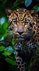Obraz premium Leopard or panther in the green jungle