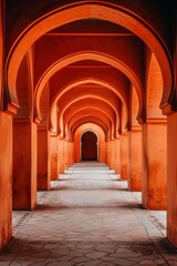 Obraz premium Orange arabic architecture style corridor with arches 