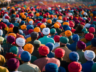 Grupo de gente usando turbantes coloridos