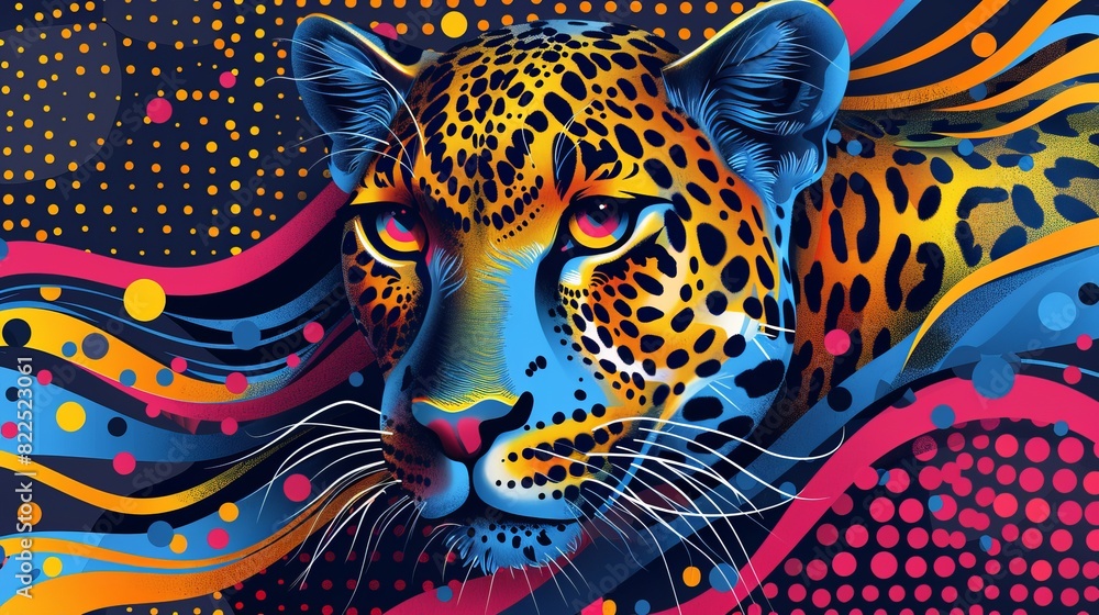 Poster seamless colorful pattern blending leopard and snake motifs.