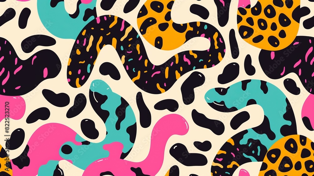 Poster seamless colorful pattern blending leopard and snake motifs.