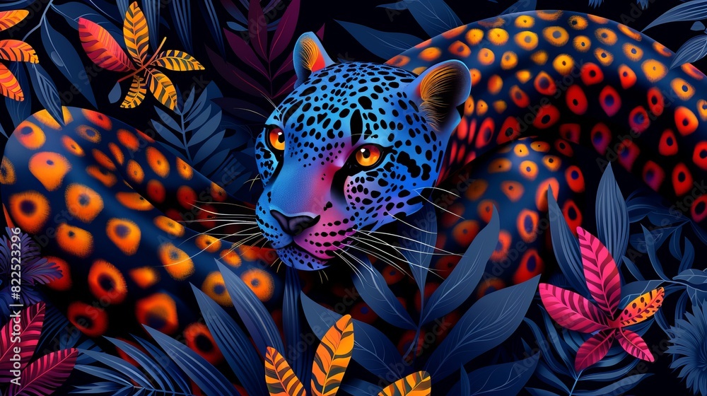 Poster seamless colorful pattern blending leopard and snake motifs.