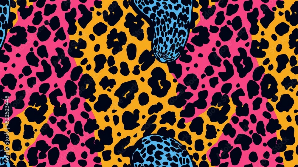 Poster seamless colorful pattern blending leopard and snake motifs.