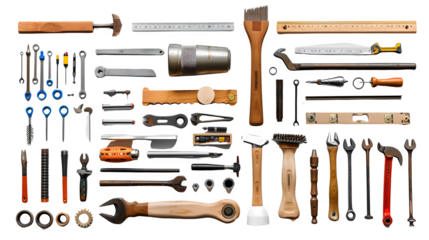 Mechanical Gear and Tools for Industrial Work, Isolated on White, Transparent Background, PNG File, Hand Edited Generative AI