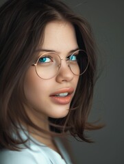 Fototapeta premium Young pretty brunette wears glasses. Fashion and beauty.