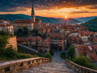 Fototapeta premium A beautiful view of a small Italian town. AI.