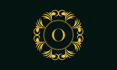 Golden elegant monogram in the form of a ring design with the letter O in the center. Vector illustration. Luxury ornament for restaurant logo, business, jewelry, etc
