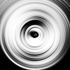 Black and white radial motion effect. Abstract rounded background. Grayscale curves and sphere.