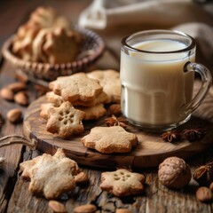 Nut cookies, walnut biscuits, butter cookies, crackers pile in shape of flowers, snowflakes, stars, round shortbread