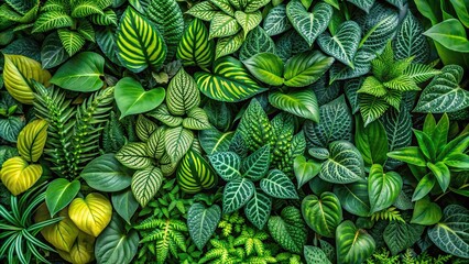 Abstract background of green foliage with varied textures and patterns
