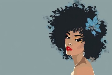 Side portrait of a beautiful African or African-American woman with curly hair and closed eyes. Flat vector illustration. Beautiful simple AI generated image in 4K, unique.