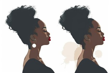 Side portrait of a beautiful African or African-American woman with curly hair and closed eyes. Flat vector illustration. Beautiful simple AI generated image in 4K, unique. - Powered by Adobe