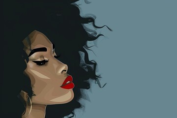 Fototapeta premium Side portrait of a beautiful African or African-American woman with curly hair and closed eyes. Flat vector illustration. Beautiful simple AI generated image in 4K, unique.