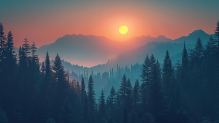 Obraz premium Majestic sunset over mountain range