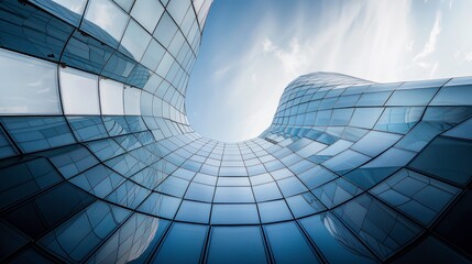 Obraz premium Low angle view of futuristic architecture, Skyscraper of office building with curve glass window