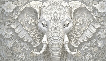 Close-Up of an Elephant Against a Light Gray Background, Highlighting Its Gentle Nature