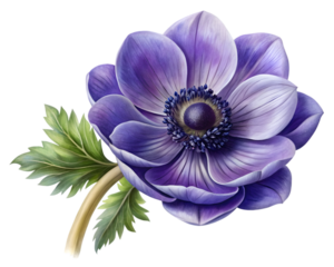 Anemone Flower Grain Illustration Isolated on Transparent Background - Detailed Botanical Art