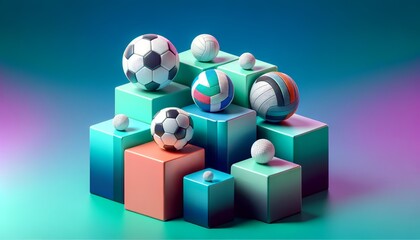 Set of sports balls on a colored background.