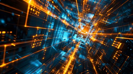 Futuristic 3D Render of Abstract Glowing Digital Data Background