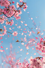 background of falling cherry blossoms and petals
