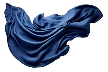 dark blue silk cloth flying . Cut out on transparent