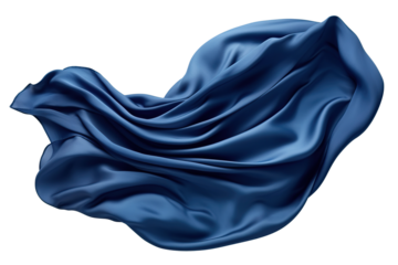dark blue silk cloth flying . Cut out on transparent