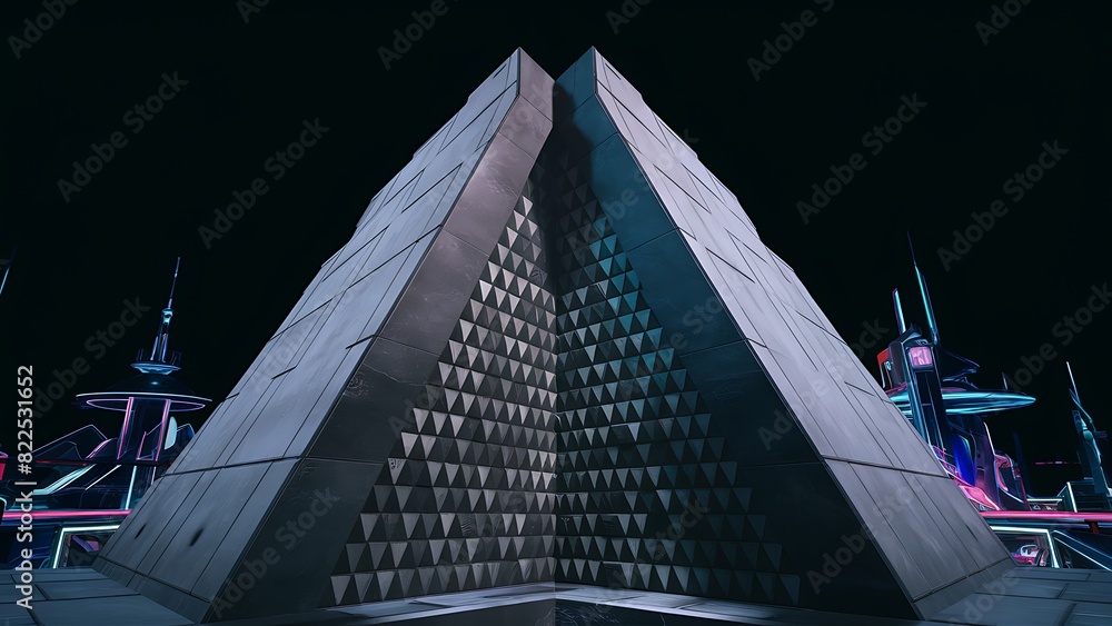 Fototapete futuristic, high tech, dark background, with a triangular block structure. wall texture with a 3d tr