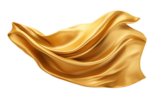 Flying golden silk fabric. cut out on transparent	