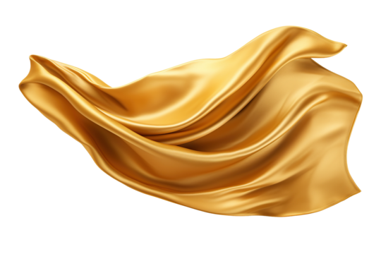 Flying golden silk fabric. cut out on transparent	