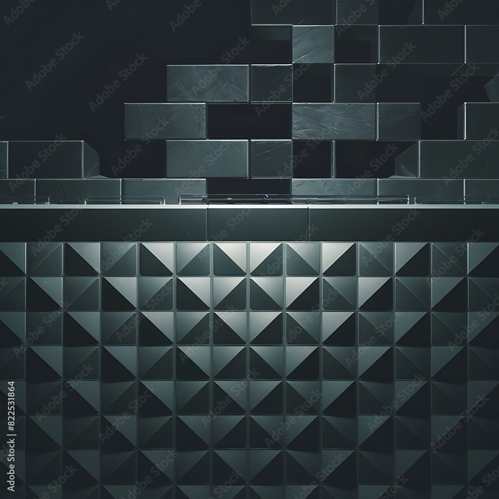 Fototapete futuristic, high tech, dark background, with a triangular block structure. wall texture with a 3d tr
