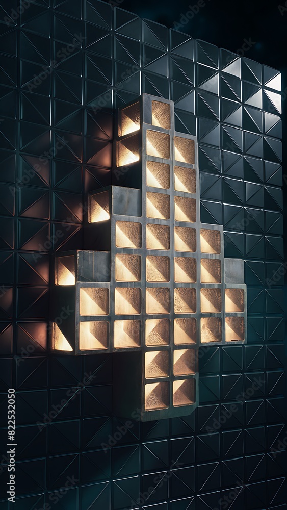 Fototapete futuristic, high tech, dark background, with a triangular block structure. wall texture with a 3d tr