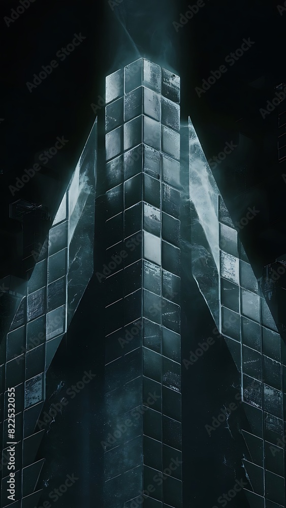 Fototapete futuristic, high tech, dark background, with a triangular block structure. wall texture with a 3d tr