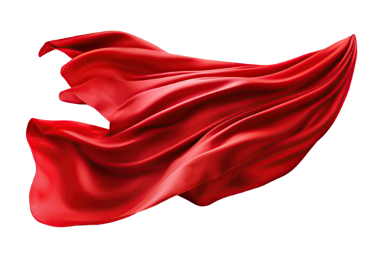 Flying red silk fabric. Waving satin cloth isolated on transparent background	
